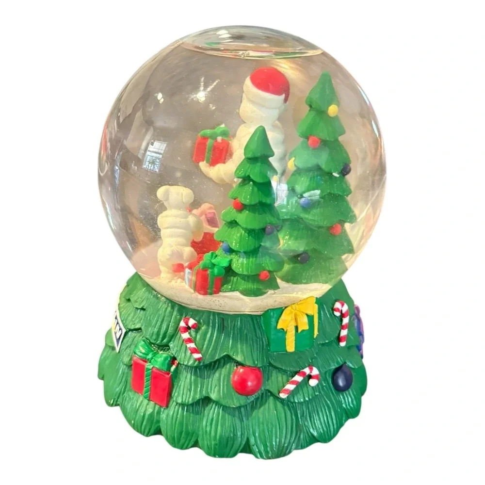 Michelin Tire Snow Globe Christmas Musical Green Holiday Decor Man & Dog * Video